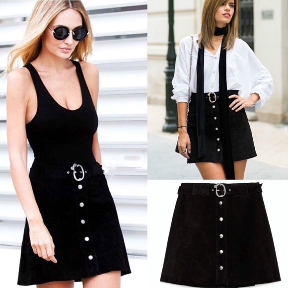 Zara UK real suede a-line button belt mini skirt 60’s 90’s mini lined XS or S 26 - Picture 2 of 4